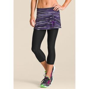 Women's Black and Purple Striped Skirted Leggings